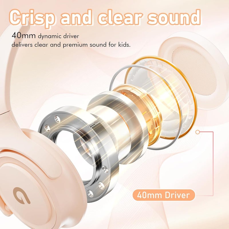 ADOOPE Kids Headphones with Cord-3.5mm Jack 85/94dB Safe Volume Control Built-in Microphone On-Ear Headphones for Kids/Teens/Girls/School/Travel/3.5mm Devices(Beige) - Image 4